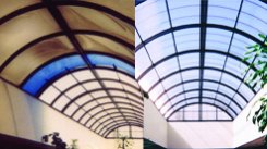 Image of ceiling installed with Acrylic & Polycarbonate Retrofits showing before and after